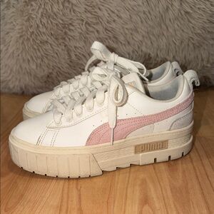 Puma Women's White and Pink Platform Sneakers